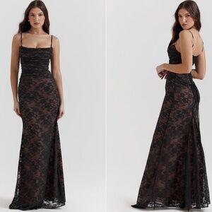 HOUSE OF CB ARTEMIS BLACK LACE CORSET LACE UP MAXI DRESS SIZE XS REG CUP